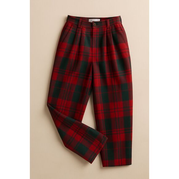 Vintage Bill Blass Wool Tartan Plaid High Waist Trousers Pants Red Green Size 10 - Picture 12 of 16